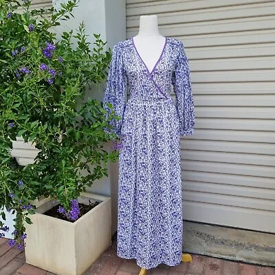 Daughters Of India Binita Maxi Dress Violet Floral Print Size XS Boho Festival • $225