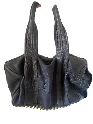 $300 • Buy Alexander Wang Rocco Bag Pebble Black Leather Antique Gold Stud Bowler Bag