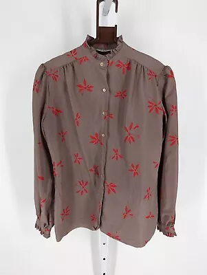 Lanvin Vintage 70s Polyester Satin Floral Blouse Shirt Bohemian Unionmade Sz 12 • $64.99