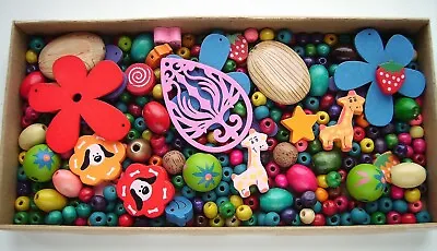 Wooden Bead Mix Children's Crafts Large Quantity Bright Colours 355 Beads! • £4.95