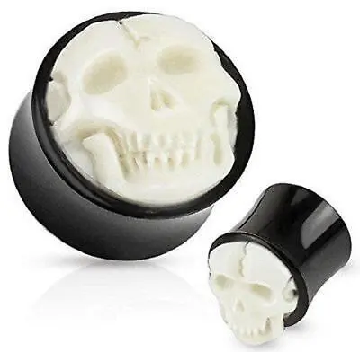 Hand Carved Bone Skull Inlay With Organic Horn Saddle Plug - Sold As A Pair 00g • $7.91