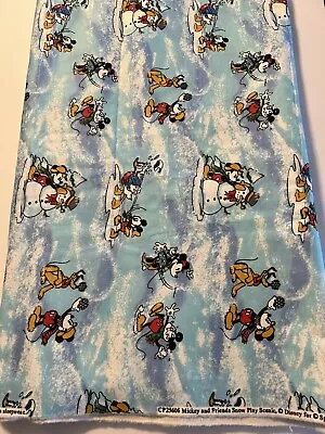 Vintage Mickey Mouse & Friends Winter Snow Play Flannel Fabric Springs 3 Yards • $30