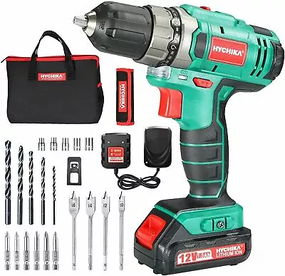 12V Cordless Drill Screwdriver 2 Speeds 1500mAh Battery Charger & Accessories • £27.99