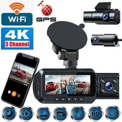 $188.90 • Buy TOGUARD 3 Channel WIFI GPS Dash Cam 4K Car Camera Night Vision Three Way 1080P