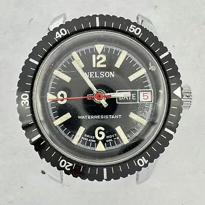 Vintage 34mm Nelson Diver Style Unisex Mechanical Wristwatch Swiss Chrome • $50