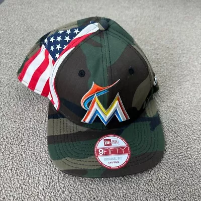 Miami Marlins Hat New Era Snapback 9Fifty Cap Camo American Flag Armed Forces • $17.49