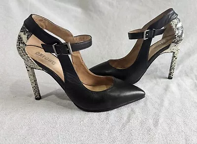 Oxford Black Heels With Snakeskin Detail - Size 8 • $29