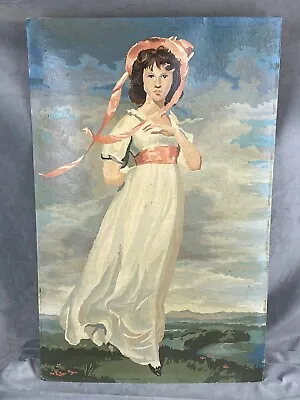 $39 • Buy Vintage Oil On Canvas Board YOUNG VICTORIAN WOMAN 28 X 17 She Shed, Cottage Art