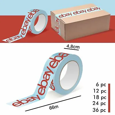  EBay Packaging Strong Parcel Packing Tape Branded (66m Long 48mm Wide) Blue/Red • £55.77