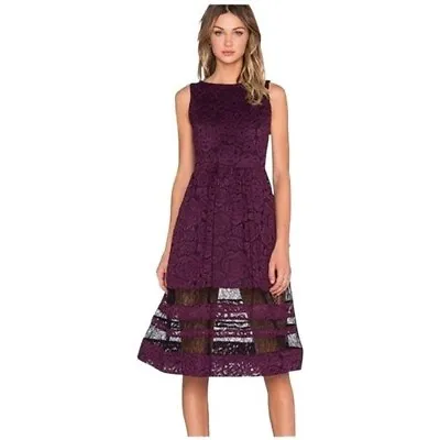 Alice + Olivia Odelia Sleeveless Lace Midi Fit & Flare Dress Eggplant Size 6 • $64