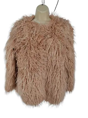 £14.99 • Buy Womens H&m Pink Long Pile Shaggy Faux Fur Coat Jacket Size Eur Small Lined 