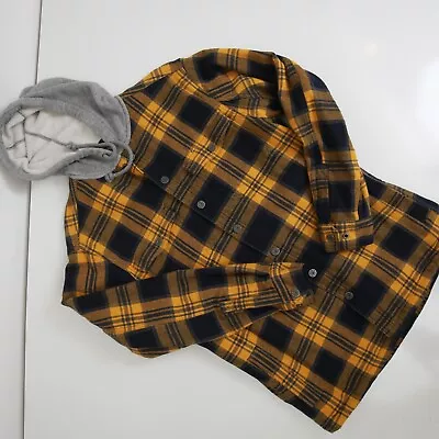 Duluth Trading Long Sleeve Flannel Shirt Plaid Pockets Lined Hood Snaps Small • $34.95