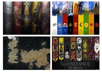 Game Of Thrones Houses Westeros Free City Maps Crest Shields Essos A3/A4 POSTER • £6.99