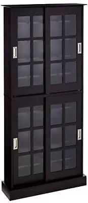 Atlantic Windowpane Media/Storage Cabinet - Tempered Glass Pane Sliding Doors... • $246.06