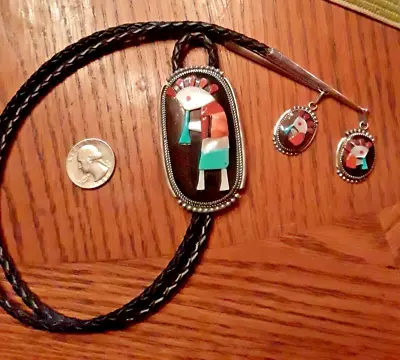 Zuni Indian BEVERLY ETSATE Kokopelli  Kachina Dancer Bolo Necklace BIG Rare New • $490