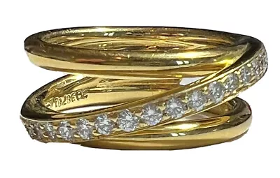 $2995 • Buy Vintage 18k Yellow Gold Jose Hess Diamond Double Band Crossover  Ring Size 7