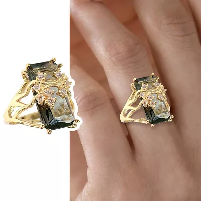 Fashion Vintage Plated Ring Emerald Peridot Gold Gem Women Men Wedding Jewelry • $1.69