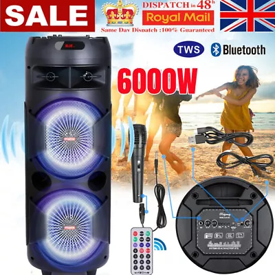 8  6000W Heavy Bass Bluetooth Speaker AUX FM Subwoofer Sound System Party Sound • £66.99