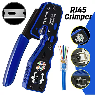 8Pin Network Crimper Crimping Tool RJ45 EZ Pass Through For Cat6a Cat7 Connector • $28.90