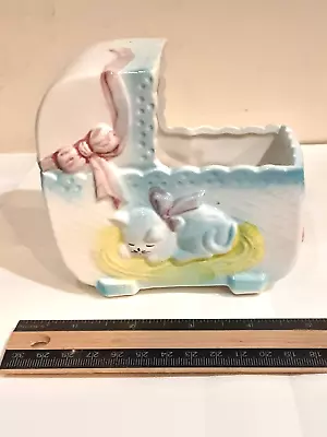 Vintage 1984 My-neil Ceramic Embossed Baby Bassinet Cats Planter • $7.99