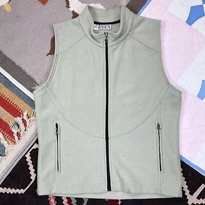 Ibex Vest Merino Wool Full Zip Pockets USA Made Outdoor Green Women's Medium • $54.95