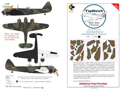 £7 • Buy TopNotch Bristol Blenheim Pattern B Camouflage Scheme Vinyl Mask Set