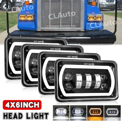 4Pc DOT 4x6'' LED Headlights Halo DRL Hi/Lo For Peterbilt 379 Kenworth T800 T600 • $84.95