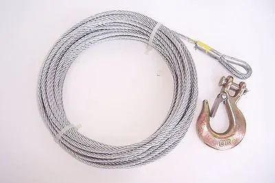 3/16  X 50 Ft Galvanized Wire Rope Winch Cable + 1/4  Grade 70 Clevis Slip Hook • $31.77