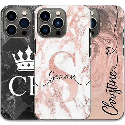 Personalised Initial Phone Case For IPhone 14/13/12 Pink Marble/Crown Hard Cover • £4.99