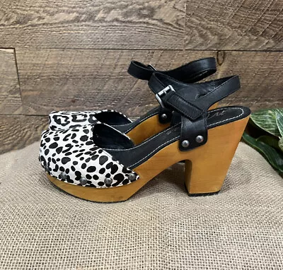 New Matisse X Free People 8 Downtown Tan Black Animal Wood Strap Sandals Stud • $75