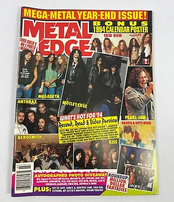 METAL EDGE Magazine March 1994 Skid Row Megadeth Motley Crue Pearl Jam Kiss • $19.99