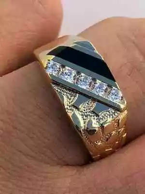 Men's Vintage Band Ring 2Ct Round Lab Created Diamond Yellow Gold Plated Silver • $83.85