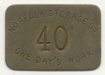 $29 • Buy Norfolk Va Storage Co ~ One Days Work ~ Brass Token