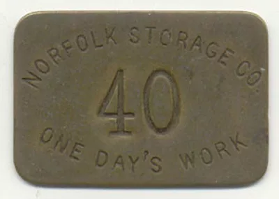 $29 • Buy Norfolk Va Storage Co ~ One Days Work ~ Brass Token