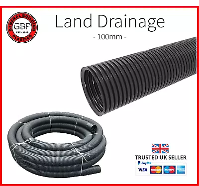 100mm 25m/50m/100m Land French Drainage Perforated Pipe **Cheap Fast Delivery** • £69.99