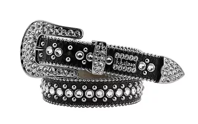 BB Simon Skinny Kish Belt Clear Ice Crystal Black Silver 30 32 34 36 38 40 42 • $224.95