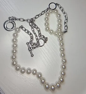 Mary Kay Faux Pearl Bead Necklace With Bracelet Silver Tone Toggle Clasp Vintage • $20