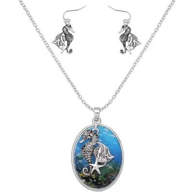 Underwater Sea Life Necklace Earrings SET Enamel Sea Horse Starfish Seahorse • $14.99