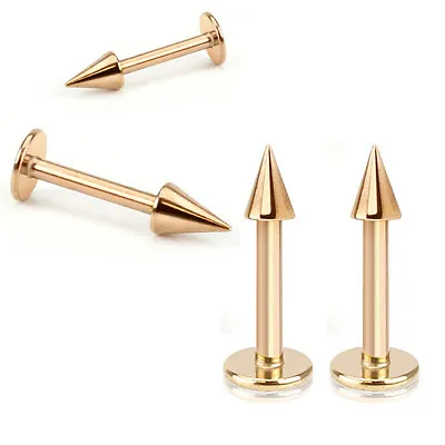 Pair Spike Rose Gold IP Surgical Steel Helix Lip Labret Monroe Stud Piercing 16g • $6.95