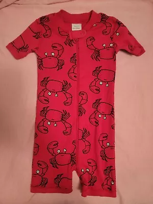 Hanna Andersson Red Crab Shortall Pajamas Boys Size 90 3T Romper Shorts • $15.99