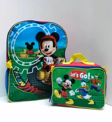 Disney Mickey Mouse 16  Backpack School Book Bag + Lunch Bag Set Blue Kids Boys • $17.95