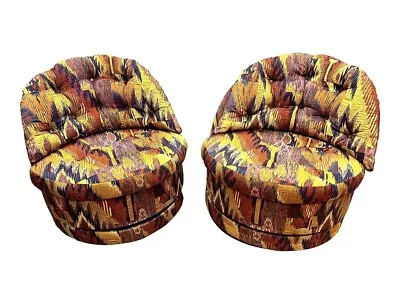 Pair Of Matching Mid Century Jack Lenor Larson Barrel Back Swivel Chairs • $2006.65