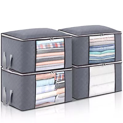 4Pcs Clothes Storage Bags Zipped Organizer Underbed Wardrobe Cube Closet Boxes • £9.95