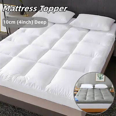 4  Thick Mattress Topper 2M Luxury Soft Hotel Quality Microfiber/Pillowcases • £26.99