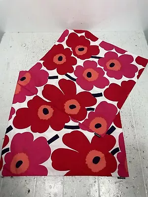 19” Red Pink Poppy Floral Marimekko Sham Throw Pillow Cases Set Of 2 Square • $34.99