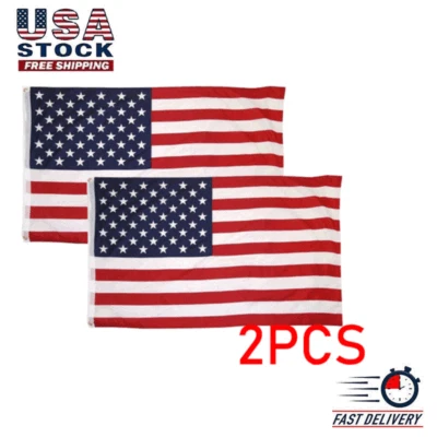 $4.65 • Buy 2PCS 3'x5' FT USA US U.S. Country Flag Polyester Stars Brass 2 Grommets USA ZX1