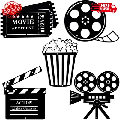 Theater Room Decor Cinema And Popcorn Wall Art Metal Movie Reel Wall Sign Home • $21.19