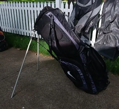 $50 • Buy Nike Extreme Sport 8-Way Divider Black/Silver Golf Stand Bag + Rain Cover