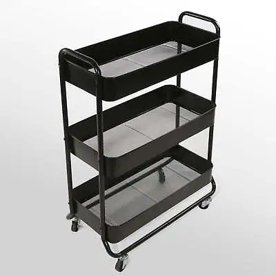 New Wide 3 Tier Metal Rolling Utility Cart Mobile Storage Organizer Trolley Cart • $33.72