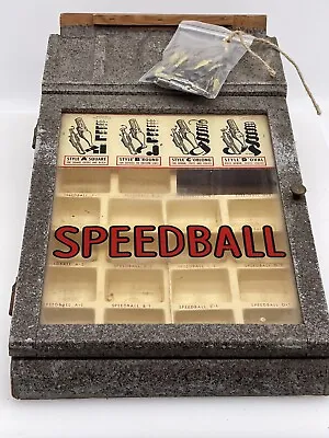 Vintage Speedball Calligraphy Pen Nibs  Advertising Wood Glass Display Case • $135